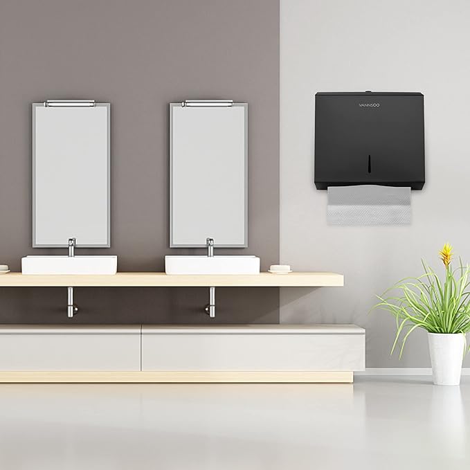 Commercial Paper Towel Dispenser Wall Mount, Tri-fold/Multi-fold/C-Fold Stainless Steel Paper Towel Holder Hand Towel Dispenser with Key (Black)