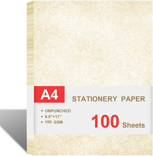 Parchment Paper for Certificates - Stationary for Resumes, Diplomas, Letter Size Certificate, 100 Sheets Double-Sided, 100gsm, 8.5" x 11" for Printing