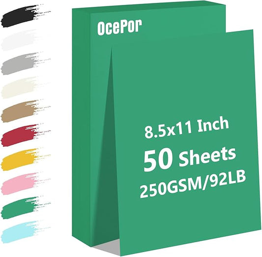 OcePor 50 Sheets Christmas Green Cardstock Paper, Colored Printer Paper 8.5 x 11, Card Stock Thick Construction for Craft,Scrapbook,Office Printing, Invitations, Certificates,92 lb/250gsm