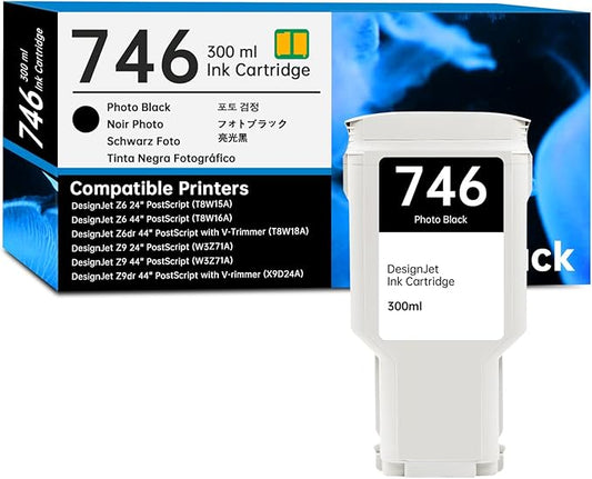 746 Photo Black Ink Cartridge 300ml with Chip Replacement for HP 746 P2V82A Ink Cartridge Works with DesignJet Z6 DesignJet Z9+ Large Format Printers Ink, 1 Pack 746 Ink Kit