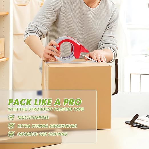 KAMOTA Packing Tape, 12 Rolls Heavy Duty Clear Packaging Tape for Shipping Packaging Moving Sealing, 1.88 inches Wide, 65 Yards Per Roll, Total 780 Yards with 2 Dispensers