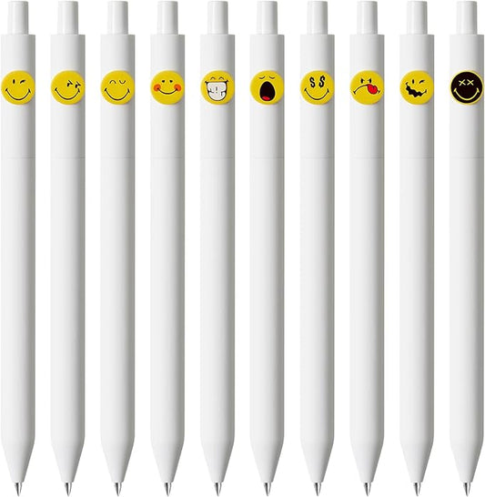 Kaco Cute Gel Pens, 10 Pieces Set Black Ink 0.5 mm Fine Point, Retractable Quick Drying Aesthetic Cute Pens (10 Style Set)