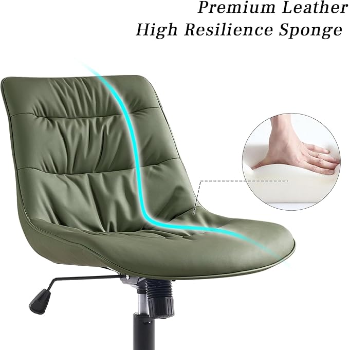 Kidol & Shellder Faux Leather Office Chair, Adjustable Swivel Height Task Chair, Rolling Wheels & Soft Backrest - Armless Ergonomic Desk Chair for Home, Office,Vanity,Gaming(Bean-Green)