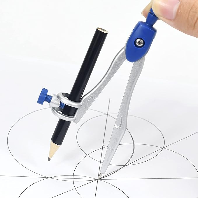 10 Pieces Math Geometry Kit Set Student Supplies with Shatterproof Storage Box,Includes Rulers,Protractor,Compass,Eraser,Pencil Sharpener,Lead Refills,Pencil,for School and Drawings(Navy Blue)