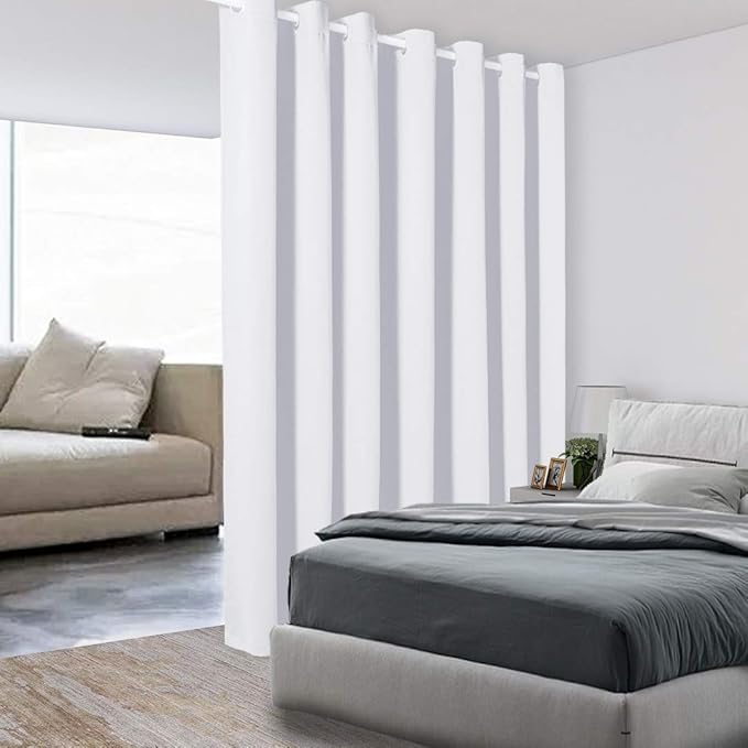 BONZER Extra Wide Room Divider Curtain Screen Partitions Total Privacy Wall Blackout Curtains for Home Theatre, Storage, 108L x 120W Inch (9L x 10W ft), 1 Panel, Greyish White