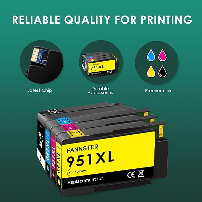 950XL 951XL Ink Cartridges Combo Pack Replacement for HP 950 951 XL for HP OfficeJet Pro 8600 8610 8630 8620 8615 8625 8100 276DW 251DW Printer,Black Cyan Magenta Yellow
