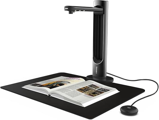Innex DS200 Professional USB Book Scanner, 26MP, A3 Document scan, 120+ Language OCR, Auto-Flatten & Deskew, Finger Removal, Built-in Mic and LED lamp, Hand Button & Foot Pedal, for Windows/MacOS