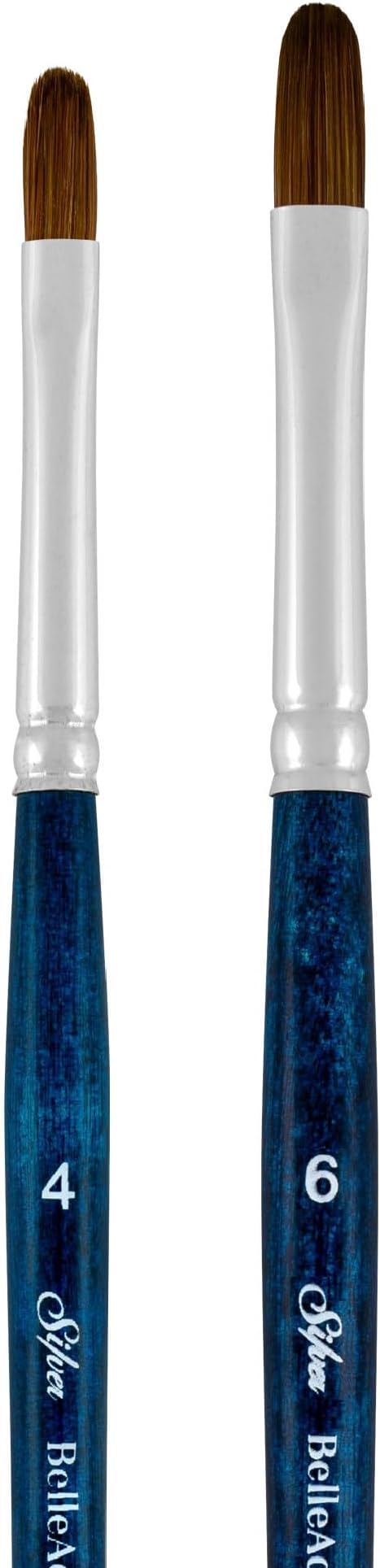 Silver Brush Limited BA-275 BelleAqua Creative Shape Filbert Brush Set, 2pc Professional Watercolor Brush Set, Premium Soft Synthetic Red Sable Filbert Paint Brushes Also for Gouache, Sizes 4 and 6