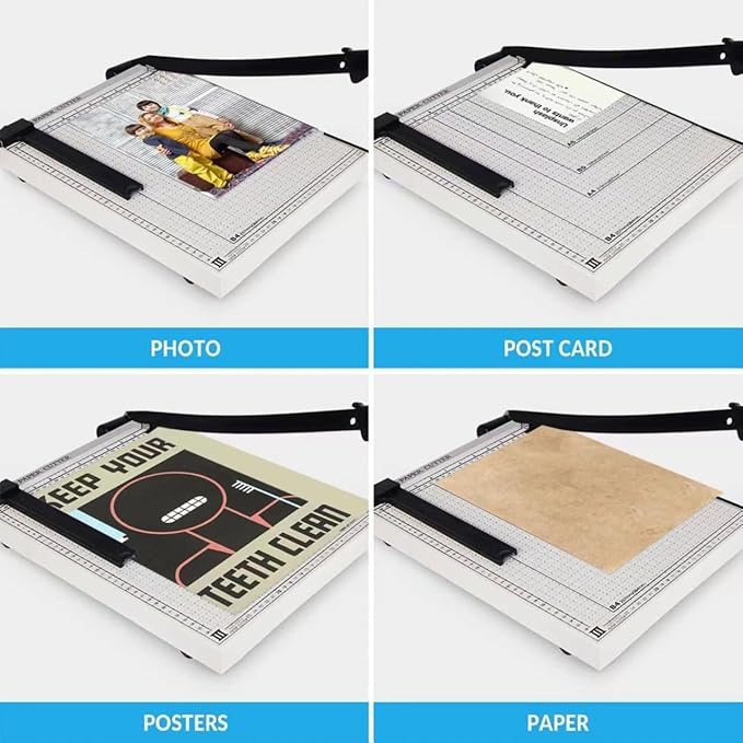 Paper Cutter for Cardstock Heavy Duty 12 inch, 12" Cut Length Guillotine Paper Trimmer for Cardstock Metal Base, 12 Sheets Capacity, for Home Office Classroom School