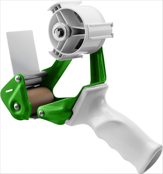 Heavy Duty Metal Frame Tape Gun - 3" Core with Special Ergonomic Handle - Packing Tape Dispenser with Premium Tempered Steel Blade for 2" Tape Rolls