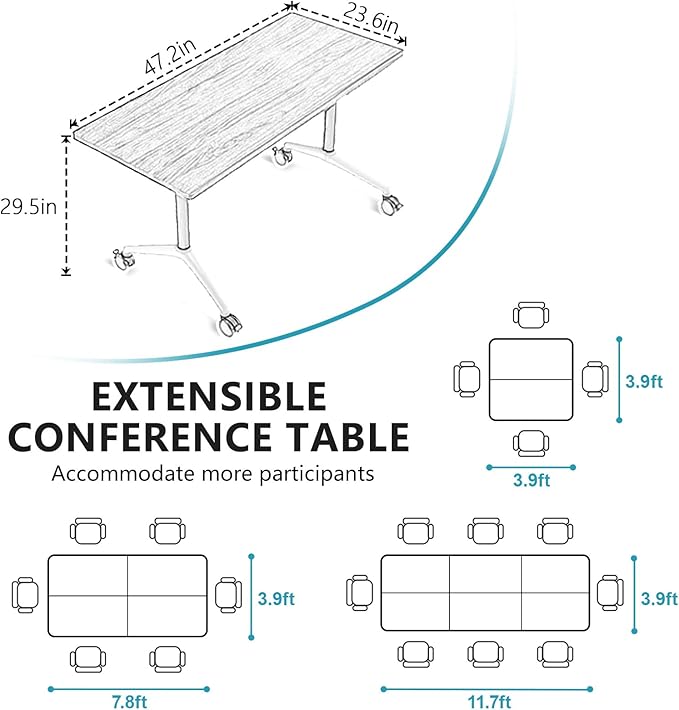 Conference Room Table, Folding Conference Tables,Thicken Grey Tabletop,Flip Top Wooden Seminar Meeting Room Table for Conference Room Offices (2, Black Drawer, 47.2“)