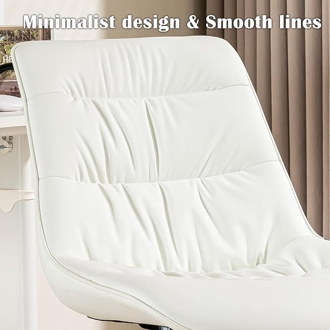 Kidol & Shellder Faux Leather Office Chair, Adjustable Swivel Height Task Chair, Rolling Wheels & Soft Backrest - Armless Ergonomic Desk Chair for Home, Office,Vanity,Gaming(White)
