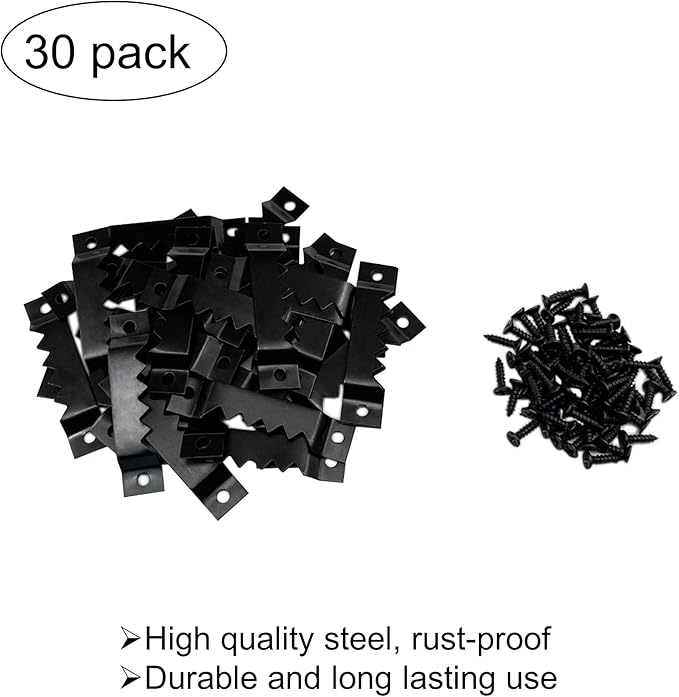 30 Pack Large Heavy Sawtooth Picture Hangers Steel Picture Hangers with Screws Picture Hang Solutions, for Hanging Clock Paintings Artwork Picture Frame Hook Photos (Black,Supports 50 lbs)