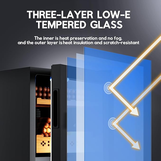 Tylza Electric Cigar Humidor Cabinet 50L, Electric Humidors for Cigars with Temp & Humidity Control, Digital Hygrometer, Lock, Refrigerator, Cigar Humidors with Cedar Wood Drawer Shelves, 370 Cigars