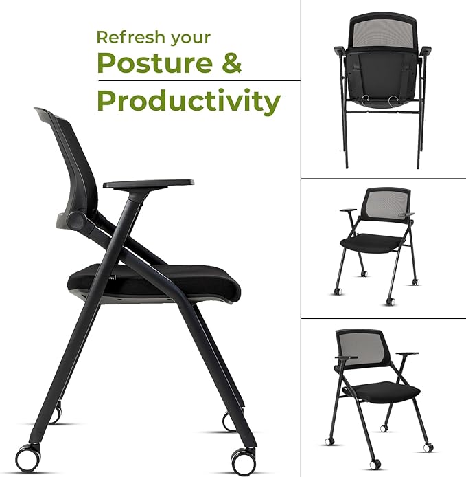 10 Pack Conference Room Chairs with Wheels and Sliding Armrest,Foldable Nesting Chair for Office School Church Waiting Room Black