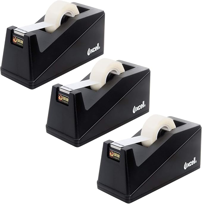 Excell Desk Tape Dispenser (1" core) with Non-Skid Base, Desktop Tape Dispenser Design for Home, Office, Gift Store and Wrapping Purpose - 3Pack