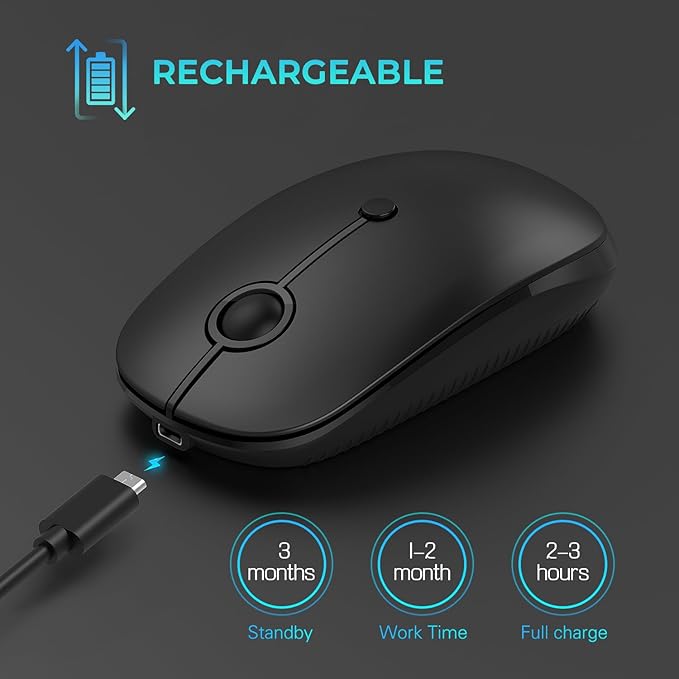 Type C Wireless Mouse,Vssoplor USB C Rechargeable Portable Quiet Mouse USB and Type C Receiver Dual Mode Laptop Mouse for PC, Laptop, MacBook, Tablet-Black