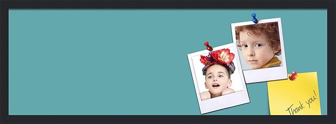 PinPix 36x12 Inch Cork Bulletin Board. This Decorative Framed Pin Board Comes with Aqua Pastel Design and a Satin Black Frame. Ideal for Home Office Decor or Message Board (PinPix-1806)