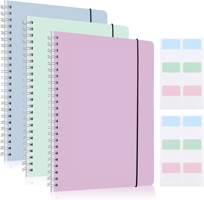 3 Pcs Spiral Notebook 5.9x8.3, 140 Pages Small Notebook for Women A5 College Ruled Journals Cute Notebooks with Large Pockets and Index Stickers for Home School Office Use(Purple, Green, Blue)