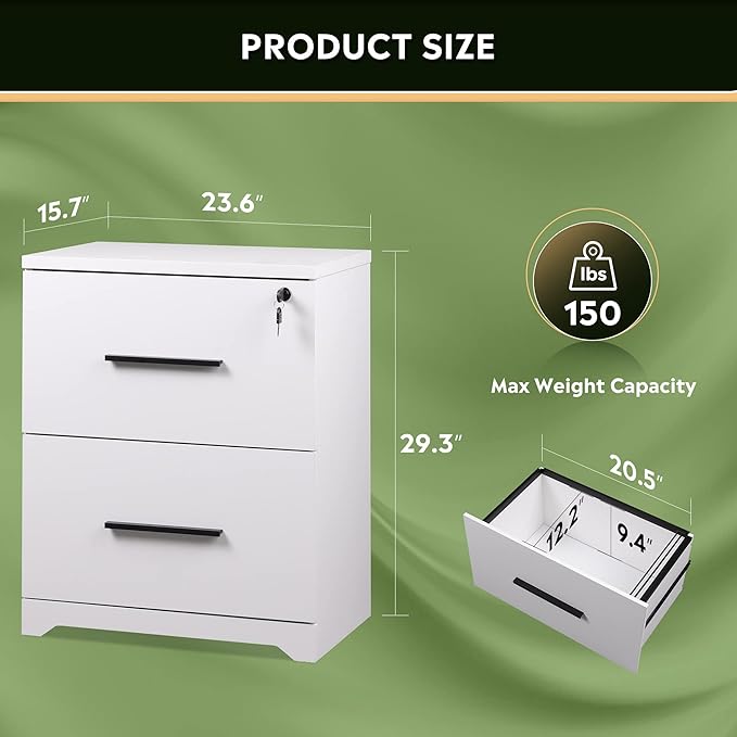 DEVAISE 2-Drawer Wood Lateral File Cabinet with Lock for Office Home, White