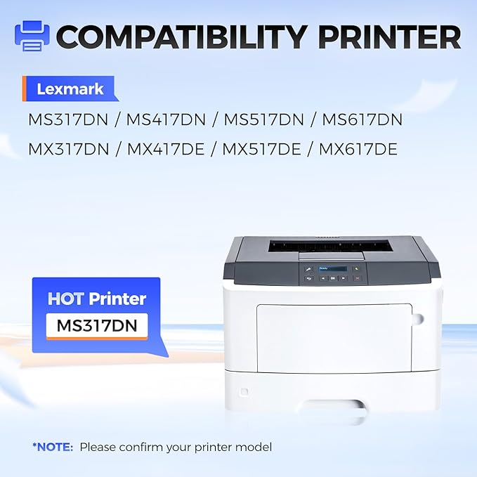 51B1H00 Toner Cartridge(Black with chip High Yield) Replacement for Lexmark 51B1000 51B1H00 Compatible with Lexmark MS317DN MS417DN MS517DN MS617DN MX317DN MX417DE MX517DE MX617DE Laser Printer Ink