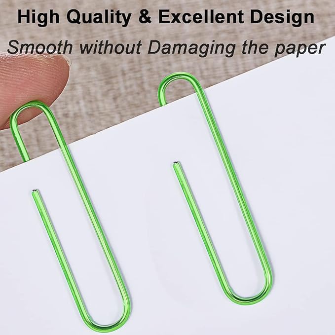 Vinaco Green Paper Clips, 400PCS Medium and Jumbo(1.3 inch & 2 inch) Paper Clips, Durable and Rustproof, Coated Large Paperclips Great for Office School Document Organizing (Green)