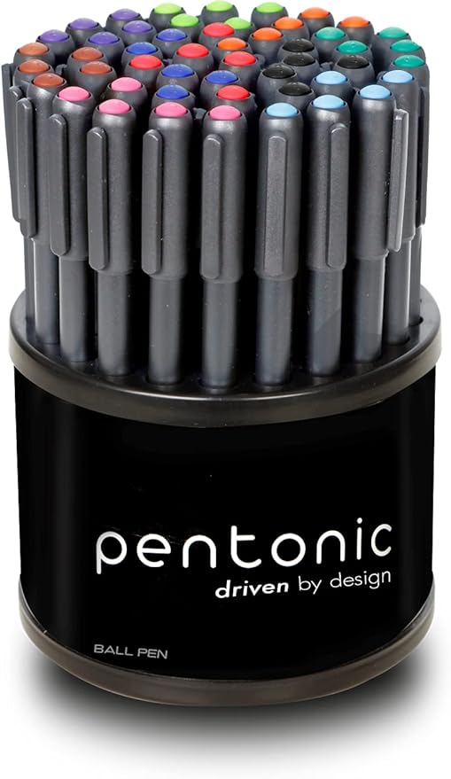 Pentonic Ballpoint Pens In Pen Organizer, Bulk 50 Count, Assorted Colored Ink (10 Different Colors), 1.0 mm Medium Point, Smooth Writing (PEN12177)