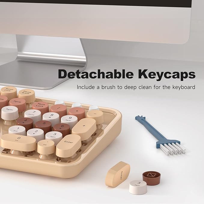 Computer Wired Keyboard, Plug Play USB Full-Size Keyboard with Large Number Pad, Caps Indicators, Foldable Stands, for Windows 7/8/10 PC Laptop (Milk Tea Colorful)