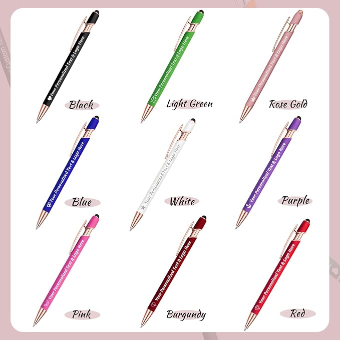 STREADVE Personalized Custom Pens 20 Engraved Writing Pen with Name Logo, Customized Promotional Items Stylus Pen Gifts for Women Realtor Nurse Wedding Business, Rose Gold