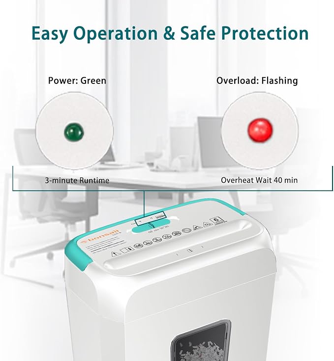 Bonsaii High Security Shredding Paper Shredder, 6-Sheet Cross-Cut, Credit Card Shredder, Home Office, Handle for Document, Mail, Staple, 3.4 Gal Wastebasket, White & Blue(C237-B)