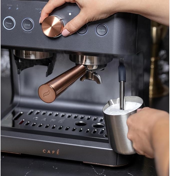 Café Bellissimo Semi Automatic Espresso Machine + Milk Frother | WiFi Connected| Built-In Bean Grinder, 15-Bar Pump & 95-Ounce Water Reservoir | Matte Black, C7CESAS3RD3