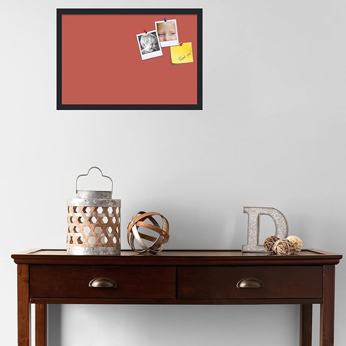 PinPix 24x16 Inch Cork Bulletin Board. This Decorative Framed Pin Board Comes with Crimson Pastel Design and a Satin Black Frame. Ideal for Home Office Decor or Message Board (PinPix-1807)