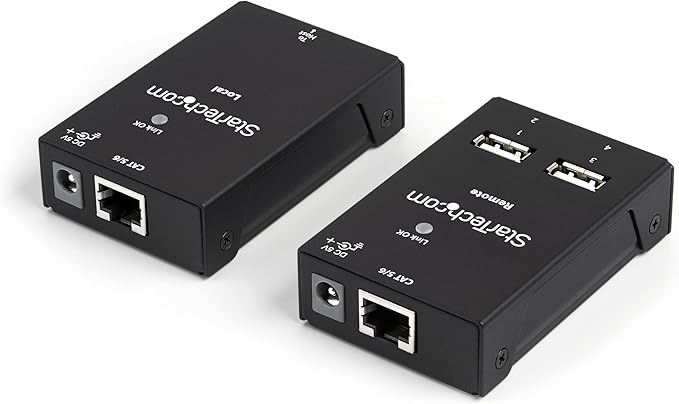 StarTech.com 4-Port USB 2.0 Extender - 130ft (40m) USB Over Cat5/Cat6 Extender - Compact USB 2.0 Over Ethernet Extender, TAA (USB2004EXTV)