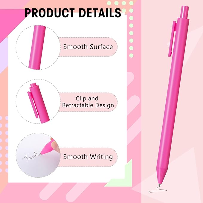 Fulmoon 50 Pcs Ballpoint Pens Bulk Retractable Comfortable Writing Pens Cute Back to School Supplies in Medium Point 1.0 mm for Teacher Student Bridal Shower Baby Shower (Rose Red)