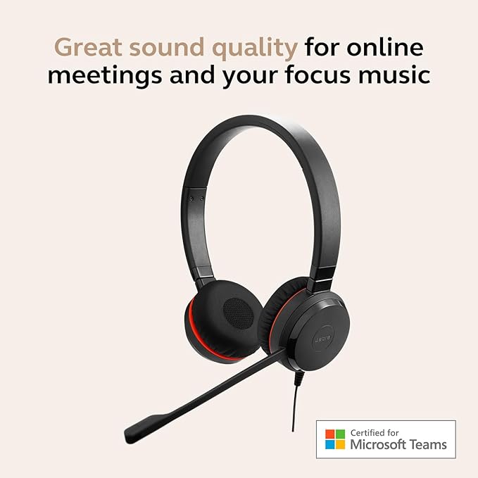 Jabra Evolve 30 II Wired Dual-Ear Headset with Mic for Work - 3.5mm Jack or USB-A/USB-C Connectivity, Computer Headset with Noise-Cancelling Microphone, Microsoft Teams Certified, Call Control – Black