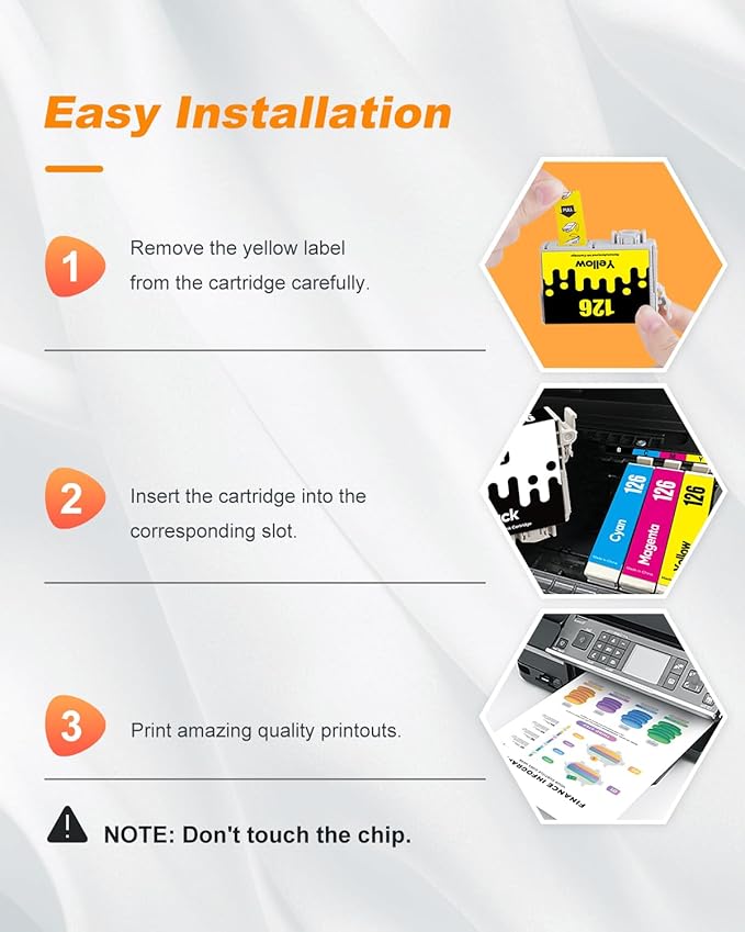 126 Ink Cartridges Remanufactured Replacement for Epson 126 Ink Cartridges for Epson 126 T126 Ink use for Epson Workforce WF-3520 WF-3540 WF-7010 435 545 645 845 60 Stylus NX430 (10 Pack,126 Ink)