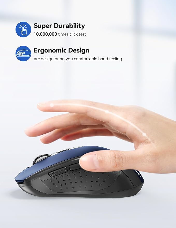 TECKNET Wireless Mouse for Laptop, 2.4G Wireless, 5-Level 4800 DPI, Silent with Receiver & 6 Buttons, 18 Months Battery Life, USB Portable for Mac, Chromebook