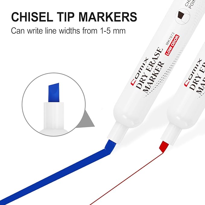 Comix Dry Erase Markers, Chisel Tip White Board Markers, 36 Bulk 4 Assorted Colors Low Odor Markers for Teachers Office & School Supplies