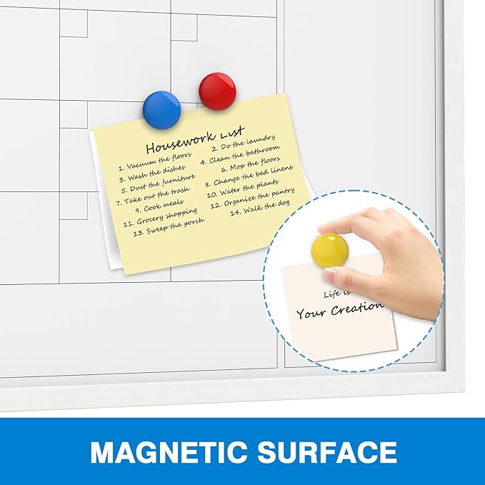 Comix Dry Erase Calendar Whiteboard for Wall,Magnetic Dry Erase White Board with White Wood Frame, 36 * 24 inches Decorative Planner Board for Office, Kitchen, School, Home