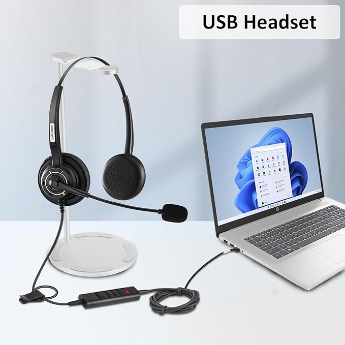 Arama USB Headset with Microphone for PC Laptop, On-Ear Wired Computer Headset with Noise Cancelling Mic & in-line Control for Home Office Call Center Online Class Skype Zoom(A202USB)