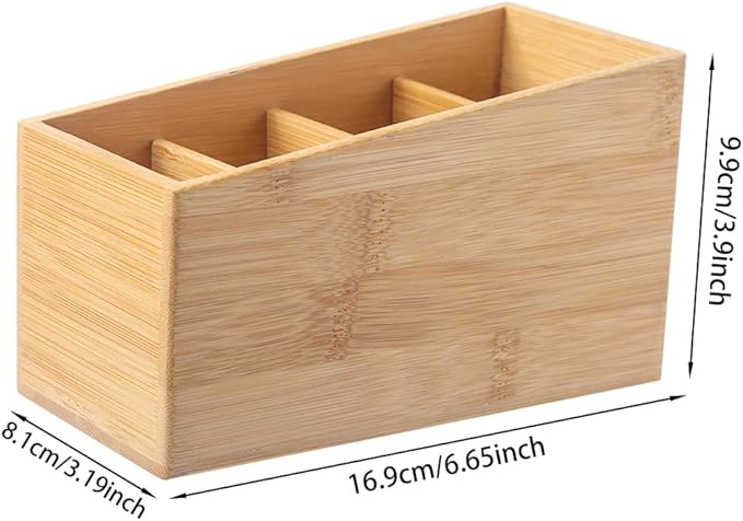 Bamboo Wood Pens Pencils Holder Cup for Desk Remote Control Holder, Caddy,Organizer,Desktop Storage with 4 Compartments,Multiuse for Store TV Remotes,Game Console,Phones,Office Supplies (4 Grid)