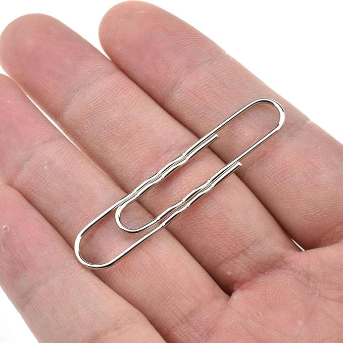 HAHIYO Paperclips Nonskid New Upgrade No Paper Scratch Large 2” Length Paper Clips with Curve Non Skid Heavy Duty Tight Grip Thick Rust Proof Reusable Metal Bright Silver for Home Office 90 Pack