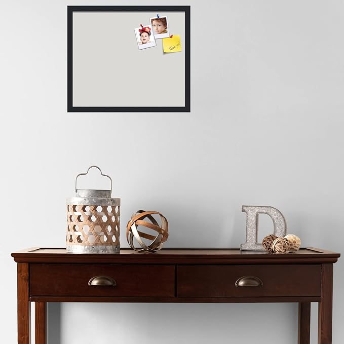 PinPix 20x17 Inch Cork Bulletin Board. This Decorative Framed Pin Board Comes with Light Stone Design and a Satin Black Frame. Ideal for Home Office Decor or Message Board (PinPix-1809)