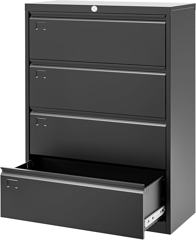 52inch High 4 Drawer Metal Lateral Filing Cabinet - File Cabinets, Lockable Storage, Organizes Hanging Files (Letter/Legal/F4/A4 Size), Requires Assembly