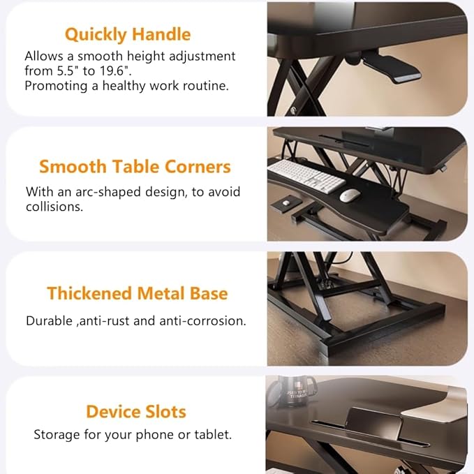 Standing Desk Converter - 32 Inch Wide Adjustable Sit to Stand Up Workstation, Dual Monitor and Laptop Riser with Wide Keyboard Tray, Headphone Stand,Cable Clips,for Home Office, Black