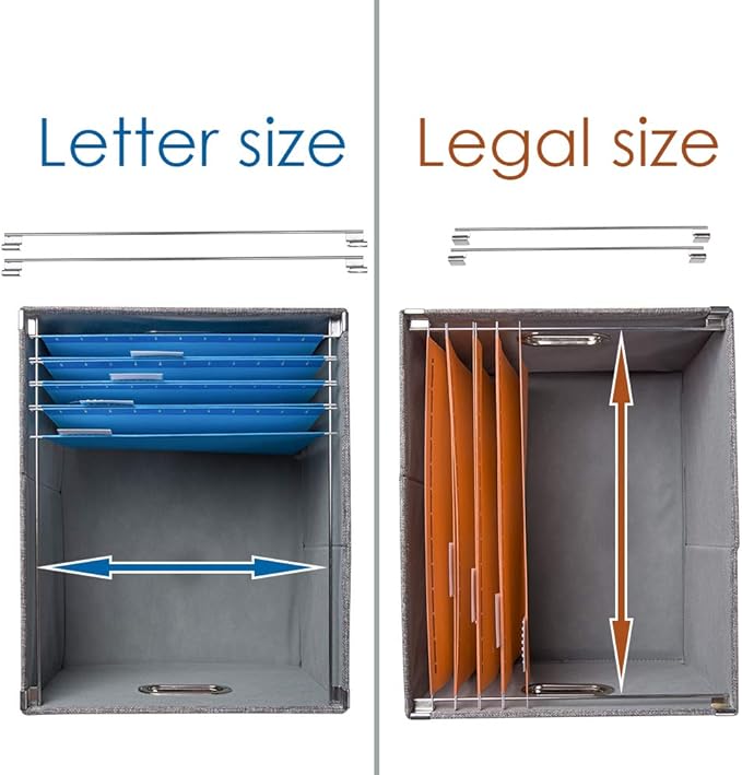 PRANDOM File Organizer Box - Set of 2 Collapsible Decorative Linen Filing Storage Hanging File Folders with Lids Office Cabinet Letter/Legal Size Black (17x14x11.2 inch)