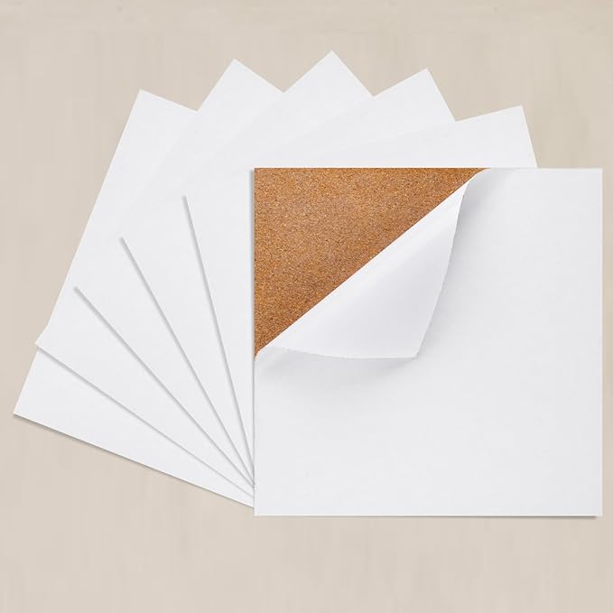 6 Pac Self-Adhesive Square Cork Boards for Wall with 100 Push Pins for Bulletin Boards Cork Wall Home School Office Decorative(12"x12"x1/4" )