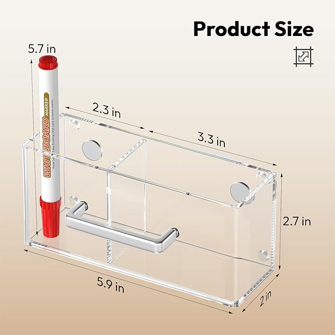 NIUBEE Acrylic Magnetic Pen Holder for Refrigerator, Dry Erase Marker Holder for Whiteboard, Refrigerator, Fridge, Locker, Magnet Pencil Cup Organizer Accessories (with 12 Markers & 1 Eraser)