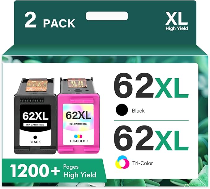 62XL 62 Ink Cartridges Black and Color Combo Pack Remanufactured Replacement for HP 62XL 62 Ink Envy 7640 5660 5540 7645 5740 5746 OfficeJet 250 200 Printer,Black,Tri-Color,2-Pack