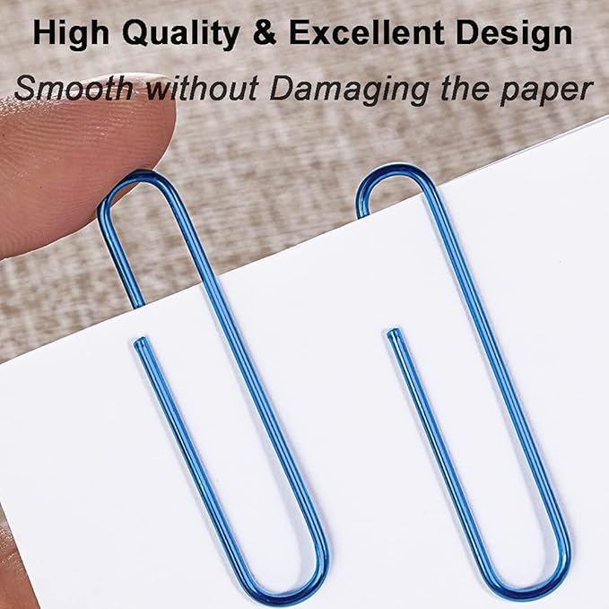 Vinaco Blue Paper Clips, 400PCS Assorted Sizes, 1.3" & 2" Paper Clips, Durable & Rustproof, Coated, Great for Office & School